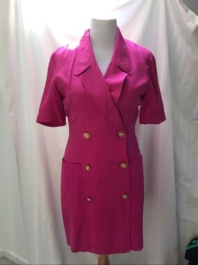 Vintage 90’s Dana Buchman hot pink silk twill shirt dress size 10